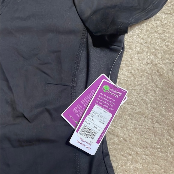 Black healing hands v-Neck Scrub Top- XS NWT - Picture 3 of 4